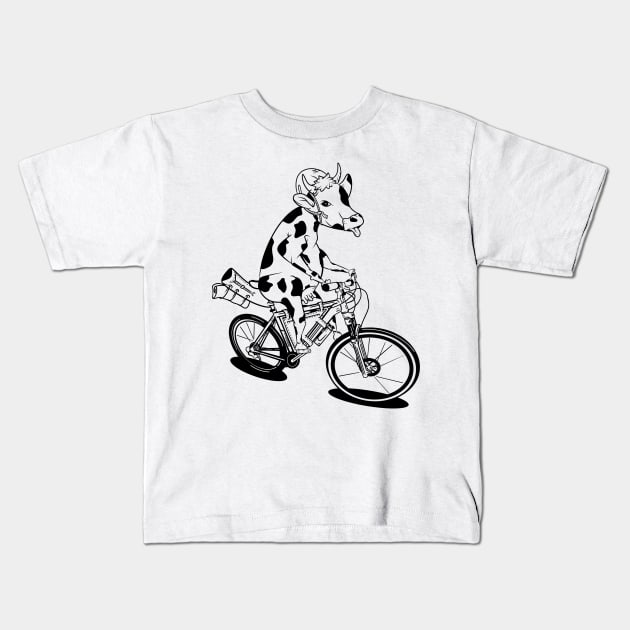 Cow riding a bike Kids T-Shirt by mailboxdisco